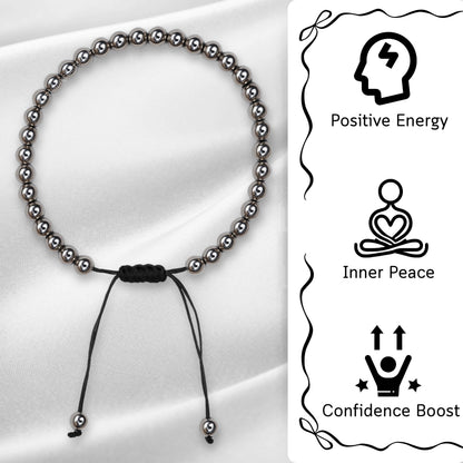 Amazing Gemstone Silver Hematite Anklet Ankle Bracelets for Women - Waterproof Beaded Healing Crystal Anklets, Plus Size Chakra Gemstone Bead Anklet (Stretchy Adjustable - Plain)