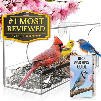 Window Bird Feeder by Nature’s Hangout - Award-Winning Clear Acrylic Bird Feeders for Outdoors, No Assembly, Strong Suction Cups, Bird Watching for Cats, Easy-to-Clean Birdhouse