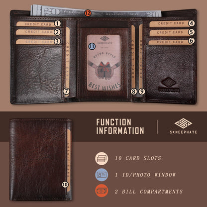 skneephate Men's Trifold Wallet,Wolf Wallets For Men Leather,Rfid Blocking,Gifts For Him Husband (coffee)