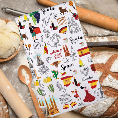 JNIAP Spain Kitchen Towels Spain Lover Gift Spanish Kitchen Towels Spain Dish Towel Spain Themed Gift Espana Gifts (Spain KT)