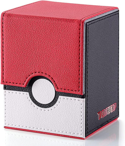 tombert 150+ Premium Deck Box Case for PTCG, MTG, Large Capacity with 2 Dividers, Fits 100+ Sleeved Cards TCG Trading Card Games(Vertical - Red & White)