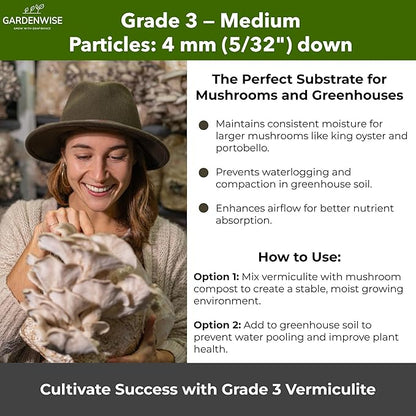 Organic Coarse Vermiculite for Indoor Gardening Plants and Mushrooms – Enhances Soil Aeration, Seed Germination, Rooting Cuttings – Small Packages and Bulk (Vermiculite Grade 3 – Medium, 1 qt)