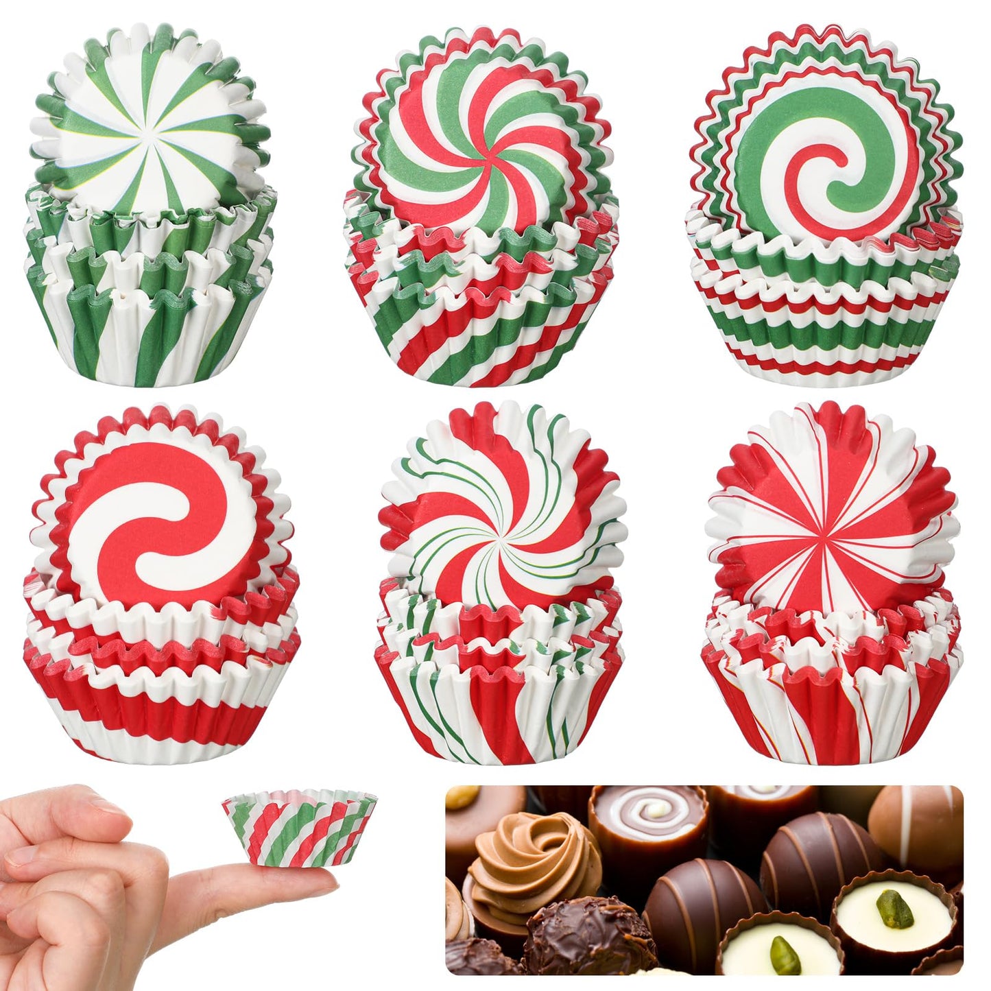 Didaey 600 Pcs Christmas Party Cupcake Liners Christmas Paper Baking Cups Mini Muffin Liners Small Cupcake Wrappers Xmas Paper Candy Cups for Santa Holiday Chocolate Cake Making Supplies (Classic)