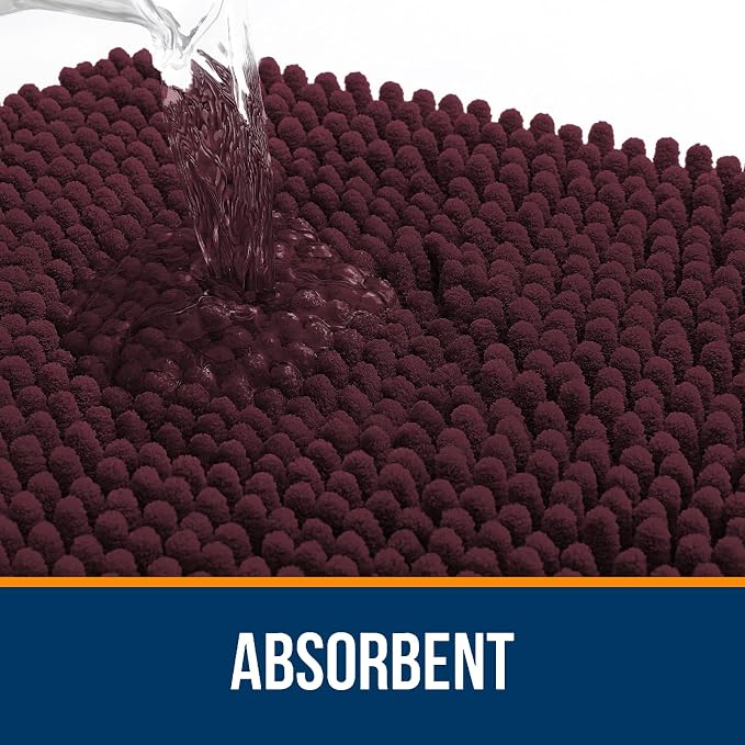 OLANLY Large Bathroom Rugs 45x27, Extra Soft Absorbent Chenille Bath Rugs, Rubber Backing Quick Dry, Machine Washable Bath Mats for Bathroom Floor, Tub and Shower, Home Decor Accessories, Black Cherry