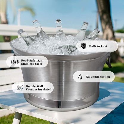 BARsics Large 6-Gallon Double Wall Stainless Steel Insulated Beverage Tub for Parties