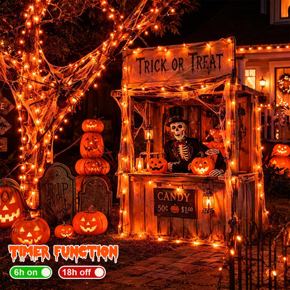 QITONG 165ft 500 LED Orange String Lights, Twinkle Lights Outdoor Waterproof with 8 Modes, Green Wire Orange Christmas Light Plug in Indoor with Timer Memory