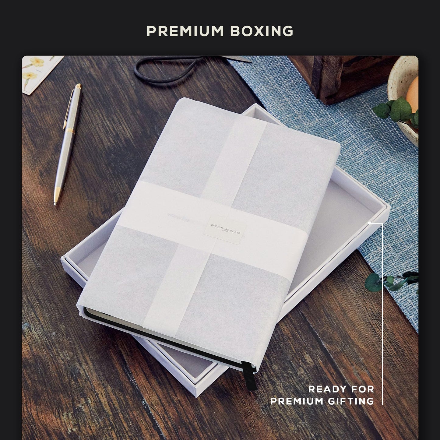 BEECHMORE BOOKS Premium Lined Leather Journal for Men & Women, 5" x 8" (A5) Thick 120gsm Ivory Cream Paper Notebook, Hardcover Vegan Leather Personal Diary, With Gift Box (Charcoal Black)