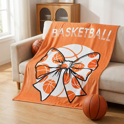 Hillsuren Orange Basketball Coquette Bow Blanket 50 x 60 Softball Sports Throw Blanket Bow Stuff Team Gifts for Ball Lovers Players Home Decor Halloween Christmas Thanksgiving Gift