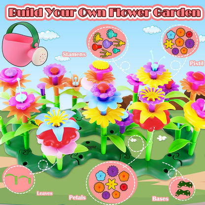 FUNZBO 109pcs Flower Garden Building Toy Set - Spring Toys for 3 4 5 6 7 Years Old Girl, STEM Montessori Educational Toy for Kid Toddler, Sorting & Stacking Building Block Birthday Gift for Girls