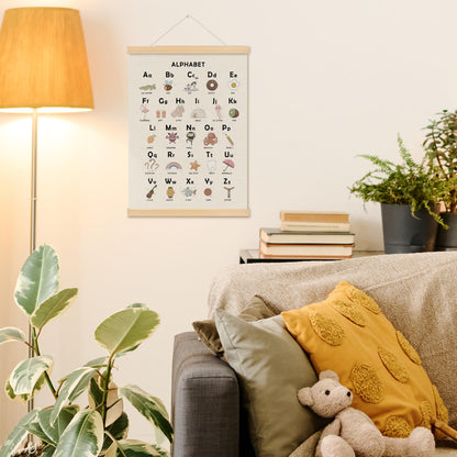 MOTERMATE Boho Alphabet Poster Hanger Frame, ABC Educational Wall Hanging Decor Art Framed for Toddlers Kids Room Playroom Nursery Classroom, Cartoon Alphabet Chart Wall Poster Prints, 12x16 Inch