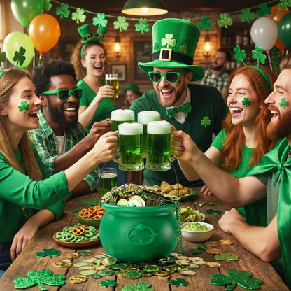 Soulchen 7.6" St Patricks Day Cauldron Plastic Pot of Gold Bucket Cauldron Kettle Leprechaun Irish Party Decoration Favors Supplies for Coins Candy(Green)
