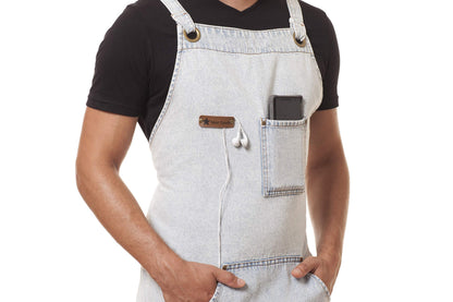 ARAWAK BRAVE Distressed Denim Apron Chef Kitchen BBQ Grill Light Blue Towel Loop + Quick Release Buckle + Tool Pockets Adjustable M to XXL