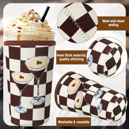 SiliFine 8 Pcs Reusable Sleeves for Iced Coffee Cup Pink Bow Cup Coolie Espresso Martini Reusable Coffee Insulator Sleeves Neoprene Insulated Holder for Iced & Hot Drinks, 22-24 oz