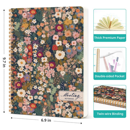 Taja Meeting Notebook for Work Organization - Work notebook with action items, Meeting Minutes Planner Notebook, Perfect Office Supplies for Men & Women - Garden