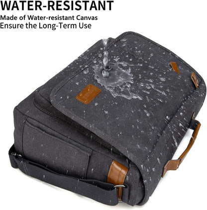 ESTARER Laptop Messenger Bag 17-17.3 Inch Water-resistant Canvas Shoulder Bag for Work College, Grey