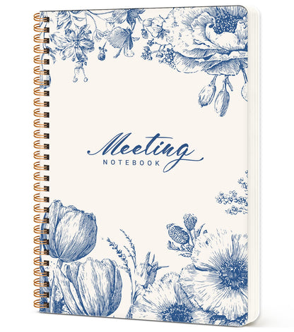 Meeting Notebook for Work Organization - Work notebook with action items, Meeting Minutes Planner Notebook, Perfect Office Supplies for Men & Women - Blue Elegance