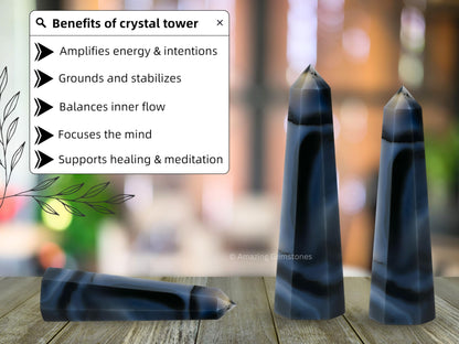 Amazing Gemstone Dendrite Agate Crystal Towers - Natural Healing Crystal Point Obelisk for Reiki Healing and Crystal Grid (3" to 4" INCH)