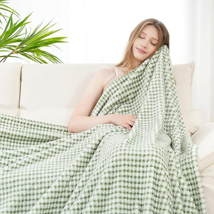 Zyrah Green and White Fleece Twin for Couch Super Soft Twin Blanket Plaid Lightweight Decorative Fuzzy Cozy Blankets for Sofa Chair Bed 60x80 Inches