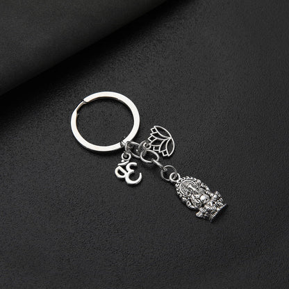 PHAETON 20PCS Ganesha Keychain with Lotus Charm Buddha Key Ring Key Holder Buddha Keychain, God Of Wealth Elephant Keychain for Festive Occasions, 3.18inch, Silver