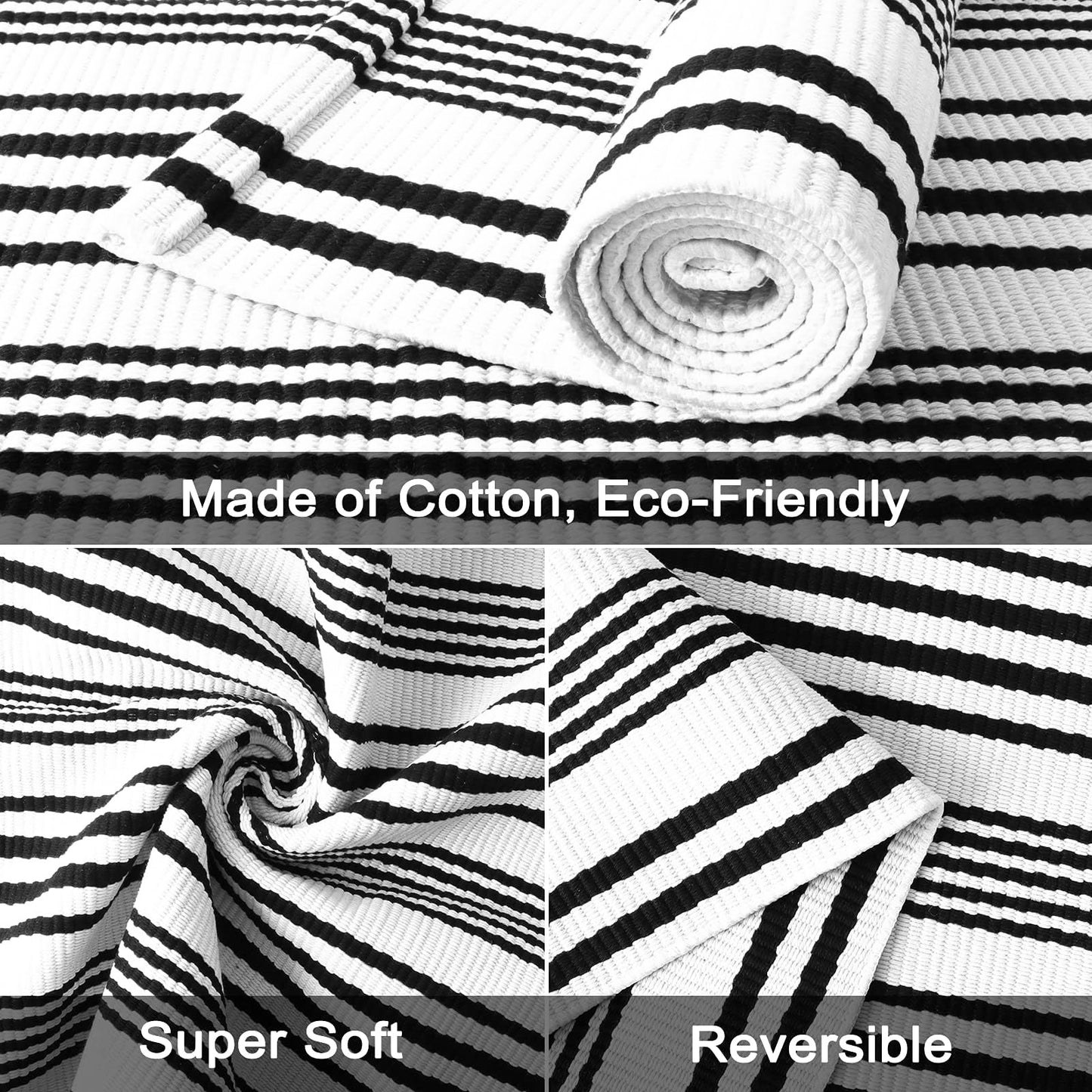 Black and White Striped Outdoor Rug, 27.5"x43" Cotton Modern Hand-Woven Reversible Front Porch Door Mat Welcome Layered Doormat Washable Doorway Carpet for Farmhouse Kitchen Laundry Room