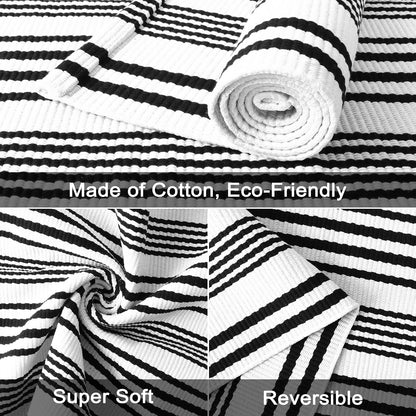 Black and White Striped Outdoor Rug, 27.5"x43" Cotton Modern Hand-Woven Reversible Front Porch Door Mat Welcome Layered Doormat Washable Doorway Carpet for Farmhouse Kitchen Laundry Room