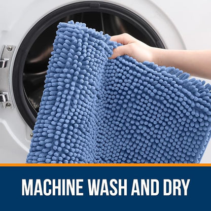 OLANLY Bathroom Runner Rugs 47x24, Soft Absorbent Chenille Bath Rugs, Rubber Backing Quick Dry, Machine Washable Long Bath Mats for Bathroom, Tub and Shower, Home Decor Accessories, Cornflower Blue