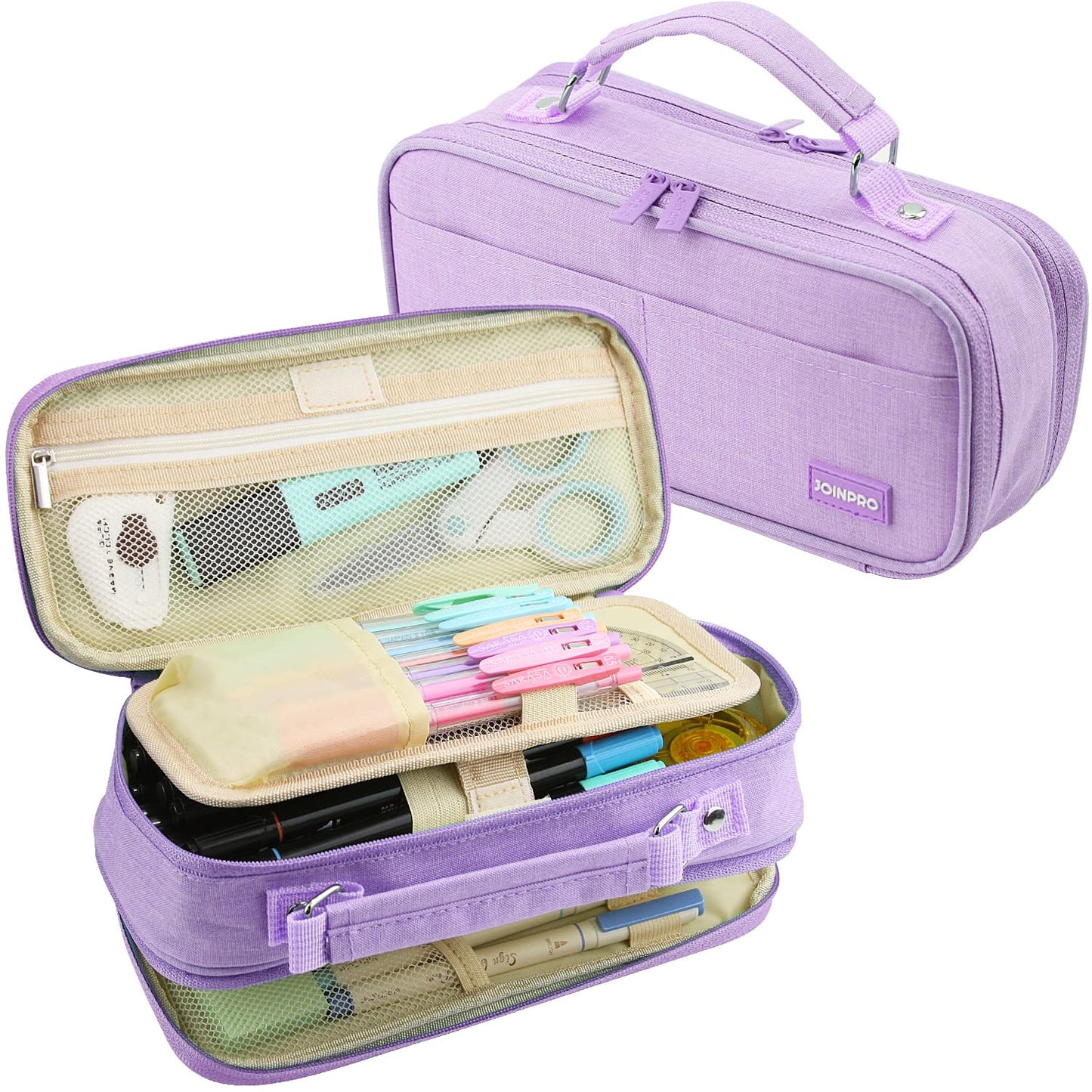 JOINPRO Large Capacity Pencil Case, 4 Compartment Pen Pouch Organizer with Double Zipper, Storage Bag for School, Office, Teen Girl Boy Men Women (Purple)