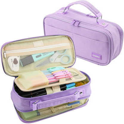 JOINPRO Large Capacity Pencil Case, 4 Compartment Pen Pouch Organizer with Double Zipper, Storage Bag for School, Office, Teen Girl Boy Men Women (Purple)