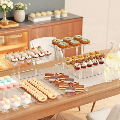 HeiMma 3 Pack Dessert Table Display Set, Clear Acrylic Desert Stands Buffet Risers for Cupcakes Dessert Pastry Food Treat Tier Cookie Dessert Platter Serving Trays Stand for Wedding Birthday Party