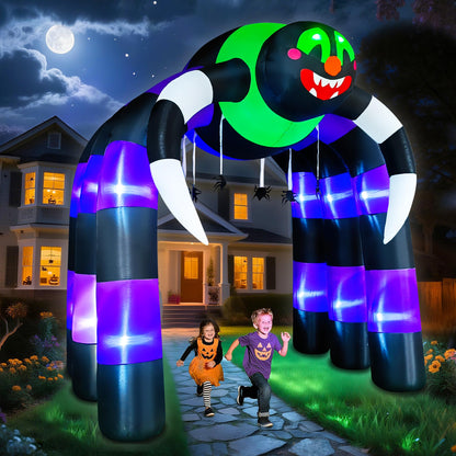 SEASONBLOW 10 Ft Halloween Inflatable Spider Archway Decoration LED Light Up Giant Blow Up Spider Arch for Halloween Party Indoor Outdoor Garden Yard Decor