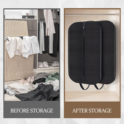 Garment Bags (2 Pack) - 40 Inch Premium PU Leather & Fabric Hanging Clothes Storage for Travel/Closet - Wrinkle-Free Suit Cover with Zipper & Handle for Shirts, Jackets, Coats, Dresses, Polo