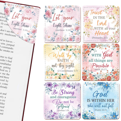 Celavoy Christian Leather Bookmark Gifts - 6 Pcs Bible Verse Cross Corner Bookmarks for Women Book Lover Religious Flower Page Markers Reading Accessories Bookish Gift for Birthday Christmas Church