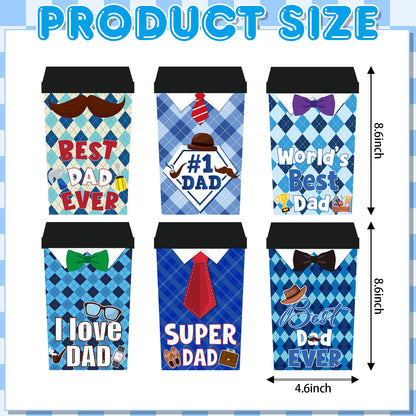 Cinrobiye Crochet Coffee Cup Sleeve Set, Father’s Day Gift Set for Dad and Grandpa, Reusable Knit Mug Cozy Covers 6 Pack with Appreciation Cards, Blue Coffee Cup Holder Gift