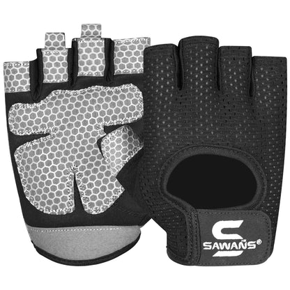 SAWANS Workout Gloves for Men and Women Weight Lifting Gloves Gym Fitness Exercise Cycling Pull ups Microfiber Lightweight Breathable Non-Slip Silicone Padded Palm Grip Protection