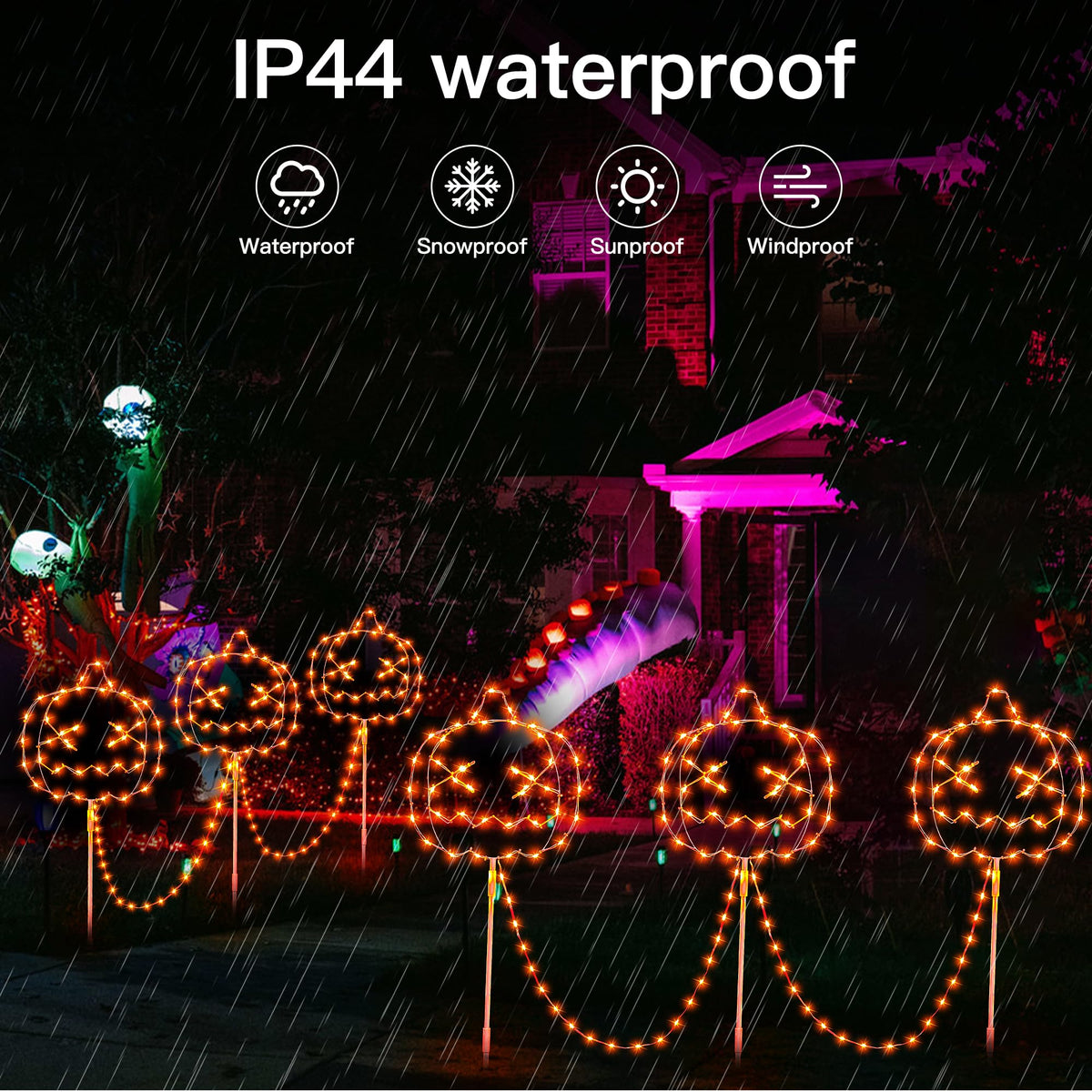 YOUNGAR Halloween Pumpkins Outdoor Lights,3 Pack LED Pumpkin Walkway Lights,Orange Garden Stake String Lights with Timer Memory and 8 Modes for Halloween Party Porch Yard Pathway Decor