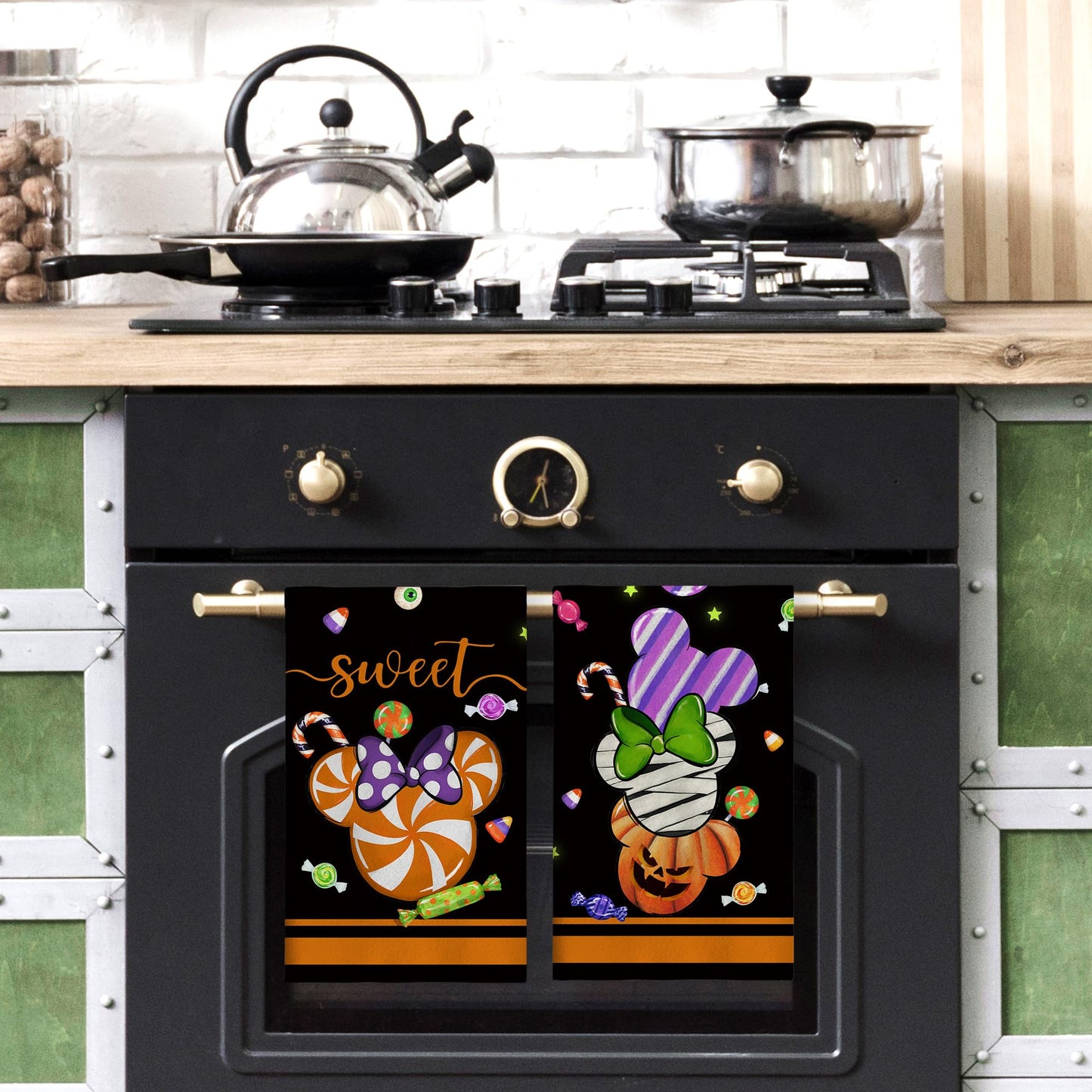 Yarcooly Halloween kitchen towels halloween cartoon mouse dish towels haunted mansion decor halloween decorations for home party, White