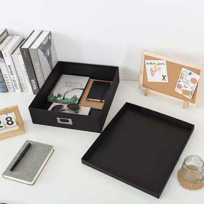Soul & Lane Photo Storage Box with Lid, 14.8 × 13.0 × 3.7 Inches, Keepsake Memory Organizer, Cardboard Storage for Photo Albums, Scrapbooks, Artwork, Stationary, Memorabilia, Craft Supply, Black