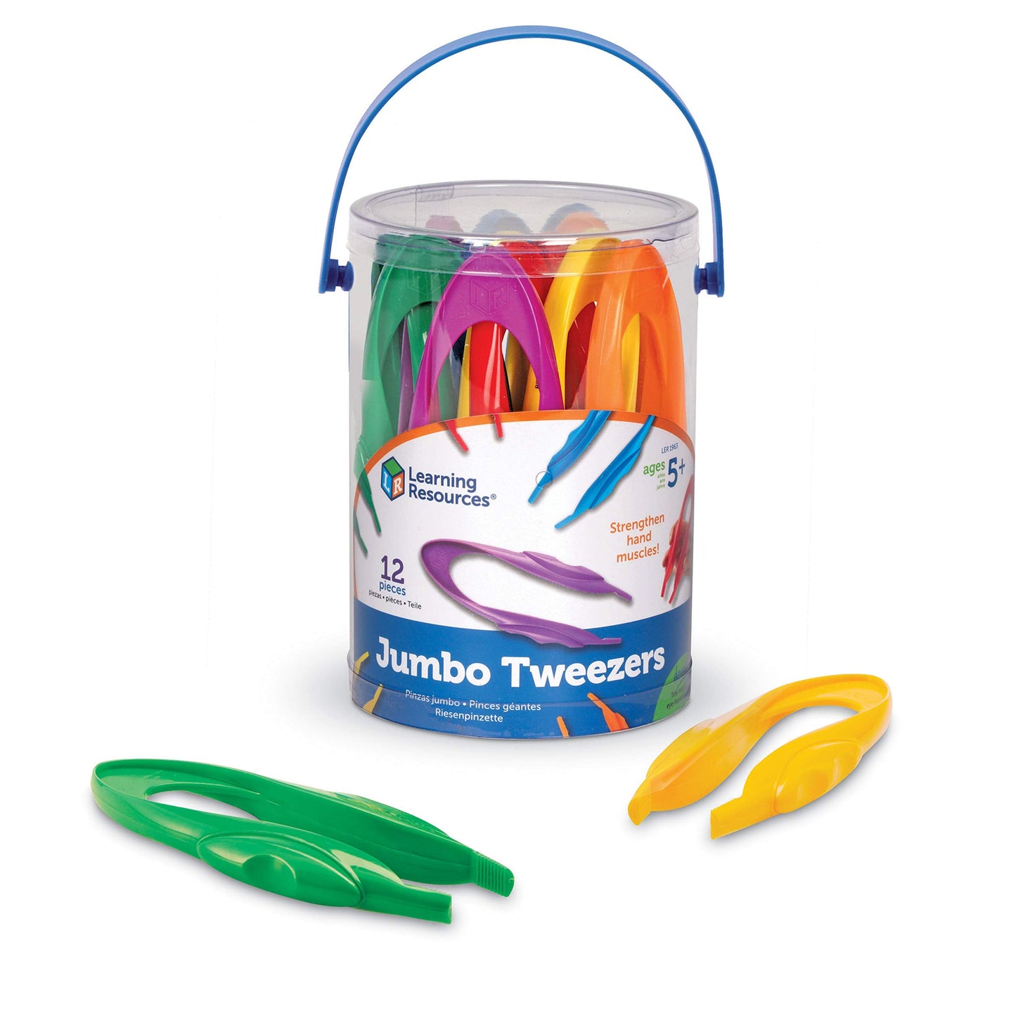 Learning Resources Jumbo Tweezers, Set Of 12, Sorting & Counting, Preschool Science, Homeschool, Toddler Fine Motor Skill Development (Pack of 12)