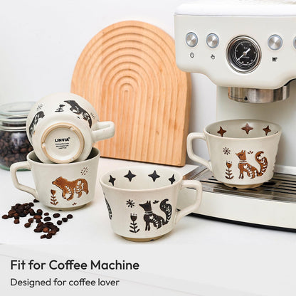 LINVIA Ceramic Coffee Mug, 11 oz Small Novelty Unique Teacup with Handle, Stoneware Cup for Tea Mocha Latte Cappuccino (Fox)