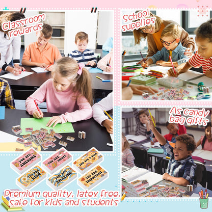 Resurhang 180 Pcs Erasers Bulk for Kids Inspirational Pencil Erasers Bulk for Drawing Motivational Big Eraser School Supplies for Classrooms Back to School Office (Inspirational,Boho)