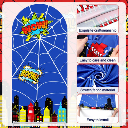 Outus 48 Pcs Spider Web Arch Backdrop Cover Balloons Skyscraper City Boxes Set 7.2ft/6ft Birthday Party Decorations for Photo Props Indoor Outdoor Cosplay Wedding Baby Shower Halloween Backdrop Decor
