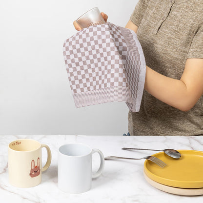 YEUZLI 6-Pack Cotton Kitchen Towels - 18 x 27.5 Inch Large Dish Cloths - Checkerboard Design Flat Weave Tea Towels - Highly Absorbent, Lint Free, Non-Shrink & Durable Commercial Grade