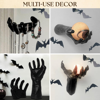 97 Decor Scary Halloween Decorations Indoor - Dark Hand Wall Mount, Gothic Home Decor Aesthetic, Spooky Wall Art Halloween Sculpture For Bedroom, Creepy Witch Hands Hanging Keys Jewelry (include Bats)
