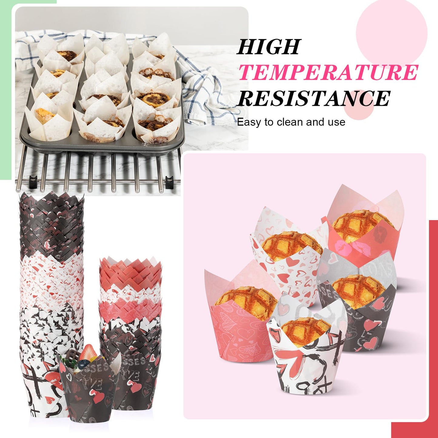Havawish 500 Counts Valentines Day Tulip Cupcake Liners Love Baking Liners in Standard Size Heart Grease Proof Cupcake Wrappers Muffin Liner Holders for Baking Cups Wrapper for Party