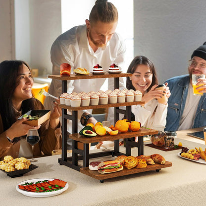 IBUYKE 4 Tier cupcake stand, Set of 2,Wooden Risers Display Stands Serving Trays,Tiered Display Stand,Dessert Table Display for Party,Afternoon Tea,Rustic Brown UTLJ018H-2