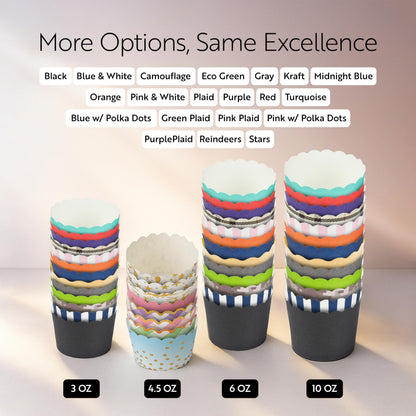 Restaurantware Panificio 4.5 Ounce Baking Cups 50 Disposable Paper Baking Cups - Greaseproof Oven-Ready White Paper Muffin Liners Microwavable Gold Star Print
