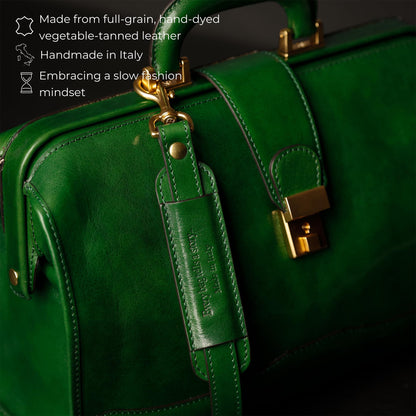 Time Resistance Leather Doctor Briefcase - Italian Handmade Medical Bag - Vintage Style Briefcase for Men and Women -Top Handle Gladstone Bag (Green)