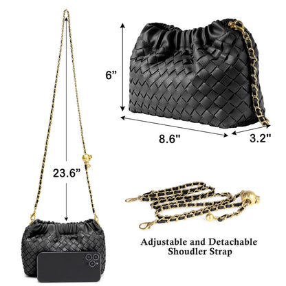 Joryin Woven Women's Crossbody Bag & Evening Purse, Trendy Dumpling Clutch & Hobo Cloud Shoulder Bag Trendy Dumpling Clutch Vegan Leather, Black