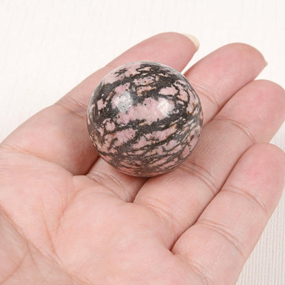 Justinstones Natural Polished Matrix Rhodonite Sphere with Red Jasper Stand – Handcrafted Gemstone 30mm Ball for Energy Healing, Meditation, and Home Décor