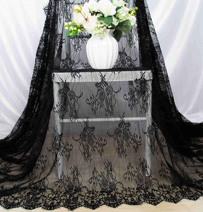 DUOBAO Black Embroidered Lace Tablecloth 60x120 Inch - Wrinkle-Resistant Rectangular Table Cloth for Halloween Weddings, Outdoor Parties & Holiday Dining Decorations